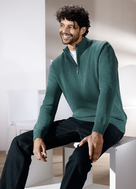 Hemden, Pullover & Shirts - Unifarbener Stehkragenpullover in 3 Farben Hemden, Pullover & Shirts - Unifarbener Stehkragenpullover in 3 Farben, in Größe 046 bis 062, in Farbe PETROL