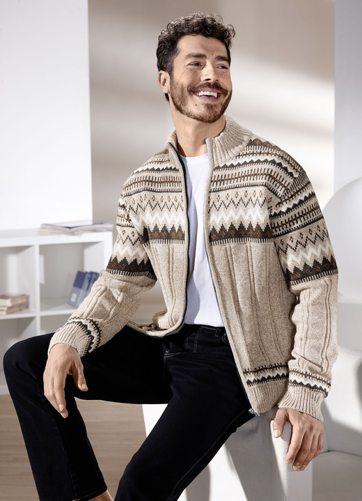 Hemden, Pullover & Shirts - Jacke mit durchgehendem Reissverschluss Hemden, Pullover & Shirts - Jacke mit durchgehendem Reissverschluss, in Größe 046 bis 062, in Farbe BEIGE-BRAUN MELIERT