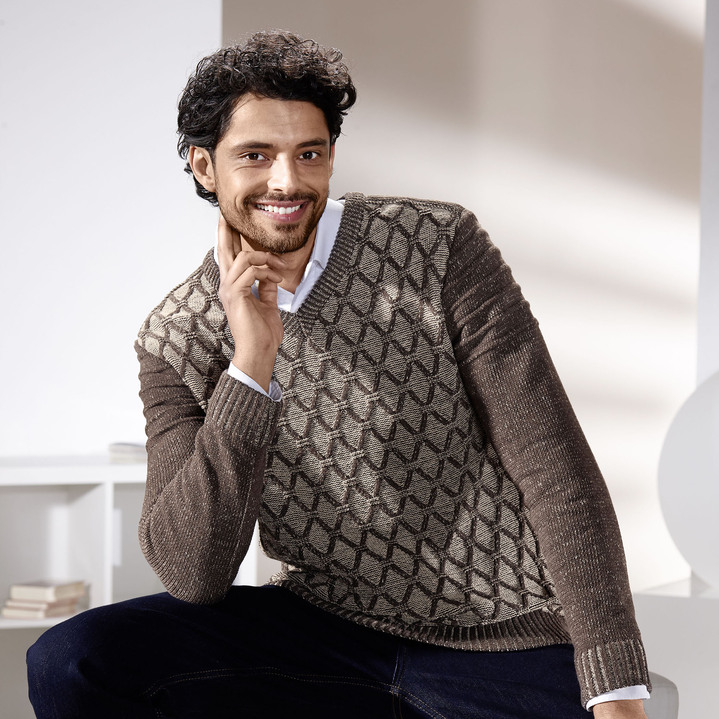 Hemden, Pullover & Shirts - Melierter V-Pullover Hemden, Pullover & Shirts - Melierter V-Pullover, in Größe 046 bis 062, in Farbe BEIGE-BRAUN MELIERT