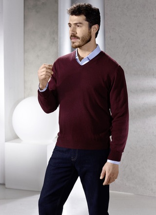 Unifarbener V-Pullover in 4 Farben