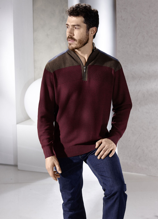 Hemden, Pullover & Shirts - Stehkragenpullover mit Strukturmix Hemden, Pullover & Shirts - Stehkragenpullover mit Strukturmix, in Größe 046 bis 062, in Farbe WEINROT-BRAUN MELIERT