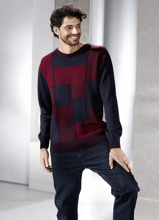 Hemden, Pullover & Shirts - Rundhalspullover in 2 Farben Hemden, Pullover & Shirts - Rundhalspullover in 2 Farben, in Größe 046 bis 062, in Farbe BORDEAUX-MARINE MELIERT
