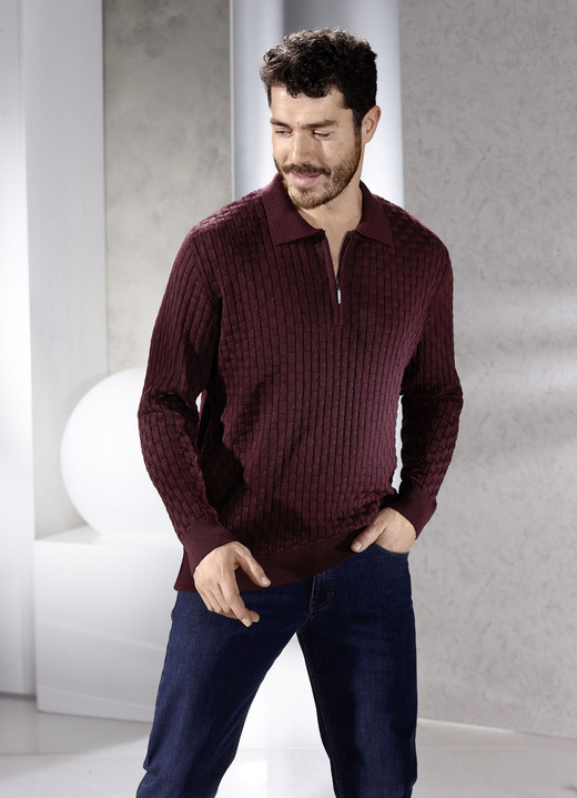 Hemden, Pullover & Shirts - Polopullover mit kurzem Reissverschluss in 3 Farben Hemden, Pullover & Shirts - Polopullover mit kurzem Reissverschluss in 3 Farben, in Größe 046 bis 062, in Farbe BORDEAUX