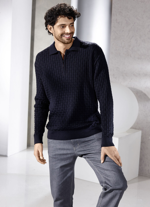 Hemden, Pullover & Shirts - Polopullover mit kurzem Reissverschluss in 3 Farben Hemden, Pullover & Shirts - Polopullover mit kurzem Reissverschluss in 3 Farben, in Größe 046 bis 062, in Farbe MARINE