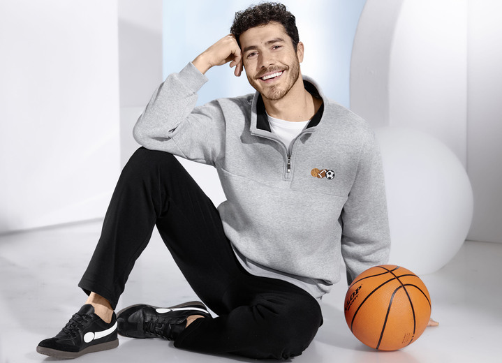 Sport- & Freizeitmode - Freizeitset mit kurzem Reissverschluss Sport- & Freizeitmode - Freizeitset mit kurzem Reissverschluss, in Größe 3XL (58) bis XXL (56), in Farbe GRAU MELIERT-SCHWARZ