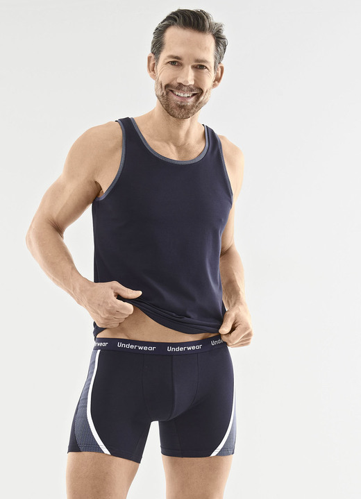 Unterwäsche - Dreierpack Achselshirts aus Feinjersey Unterwäsche - Dreierpack Achselshirts aus Feinjersey, in Größe 005 bis 011, in Farbe 2X NAVY, 1X SCHWARZ