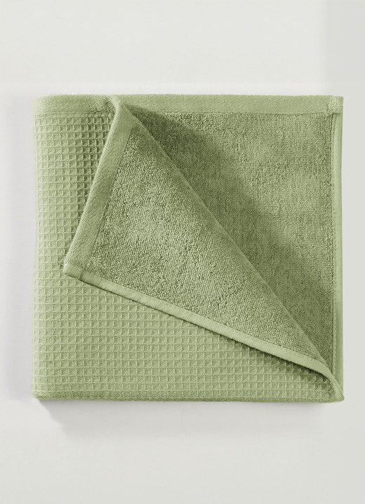 Handtücher - Waffelpiqué-Frottier-Serie aus Baumwolle, in Größe 200 (2 Handtücher, 50/100 cm) bis 204 (1 Duschtuch, 70/140 cm), in Farbe GRÜN Ansicht 1