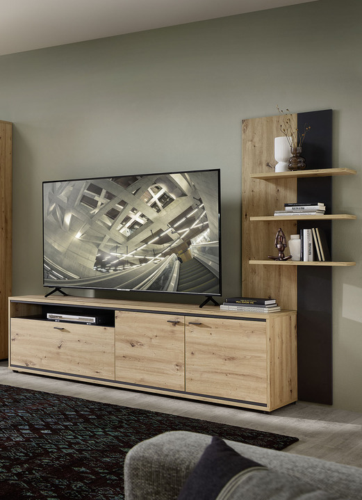 Hifi- &  TV-Möbel - TV-Longboard mit Wandpaneel, in Farbe ARTISAN EICHE-GRAFIT Ansicht 1