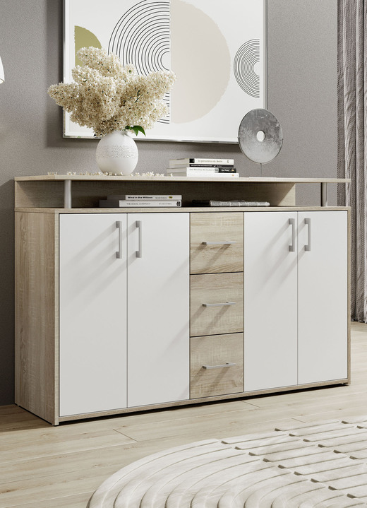 Vitrinen & Highboards - Stylisches Highboard, in Farbe EICHE SONOMA-WEISS Ansicht 1