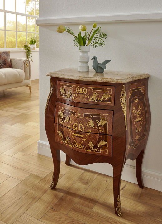 Stilmöbel - Kommode mit Marmor-Konglomeratplatte, in Farbe NUSSBAUM-GOLD