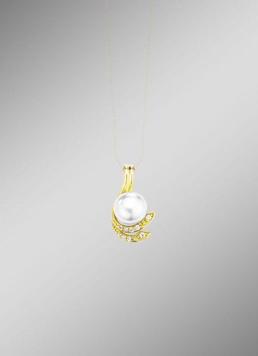 mit Perlen - Eleganter Anhänger mit Süsswasser-Zuchtperle und synth. Zirkonia, in Farbe  Ansicht 1