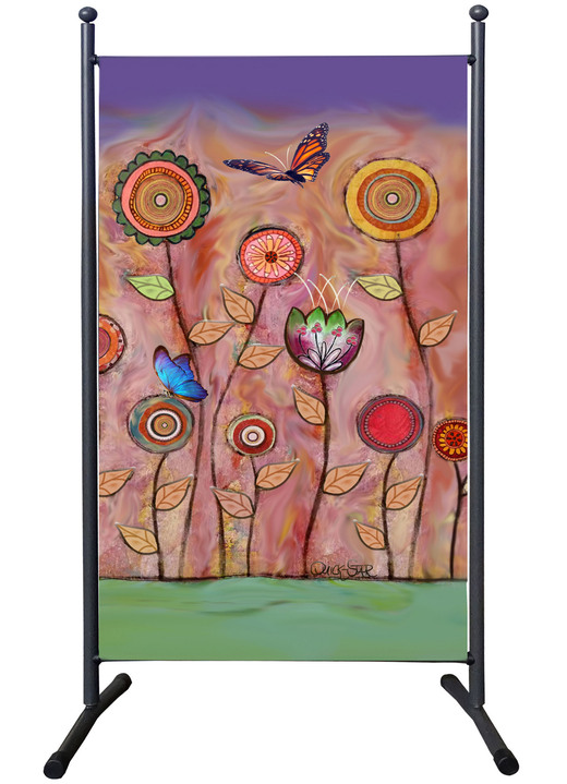Sichtschutz und Sonnenschutz - Stellwand mit originellem Blumenmotiv, in Farbe BUNT Ansicht 1
