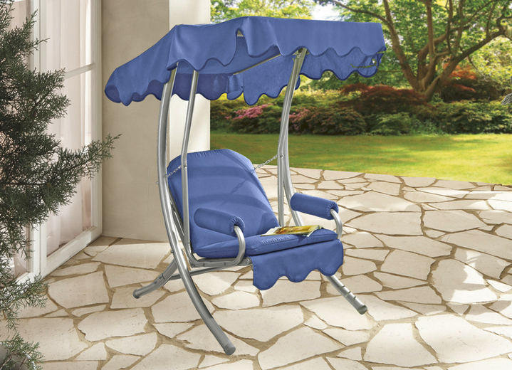 Gartenmöbel - Hollywood-Schaukel mit Gestell aus verzinktem Stahlrohr, in Farbe BLAU, in Ausführung Single-Schaukel Ansicht 1