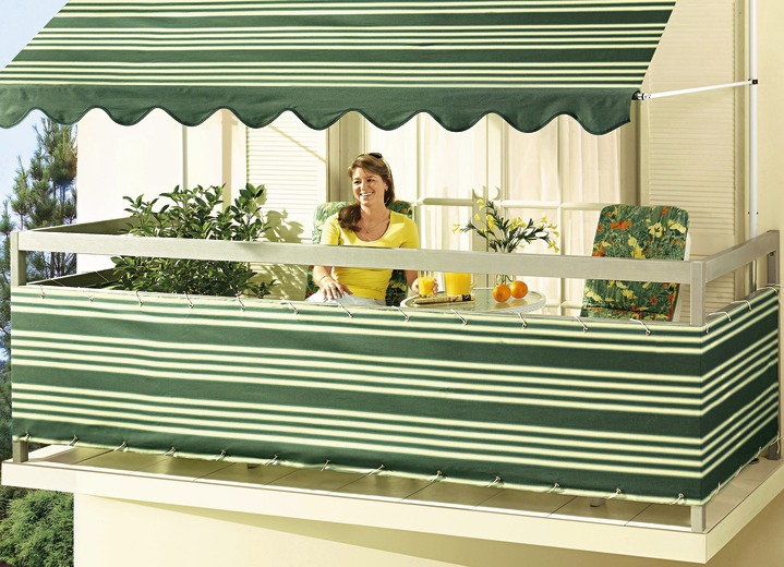 Sichtschutz und Sonnenschutz - Balkonbespannung mit Ösen und Schnur, in Größe 075 (Höhe 75 cm) bis 090 (Höhe 90 cm), in Farbe GRÜN-WEISS Ansicht 1