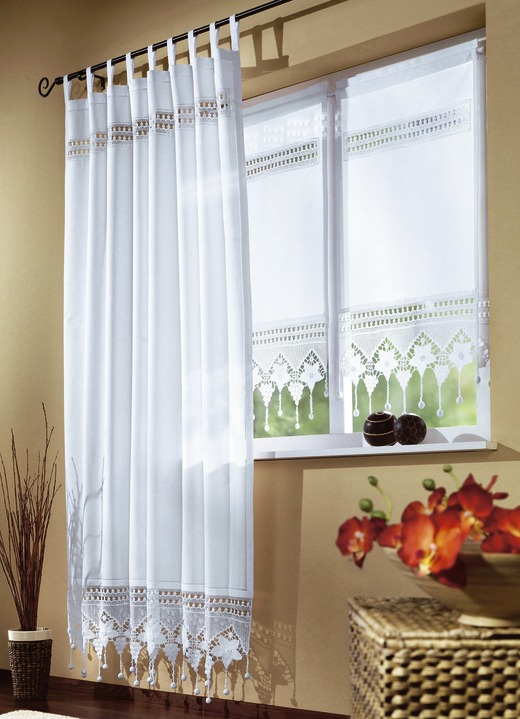 Klassisch - Fensterdekoration in verschiedenen Farben, in Größe 455 (Seitenschal, H245xB120 cm) bis 827 (Scheiben-Gardine, H130xB50 cm), in Farbe WEISS Ansicht 1