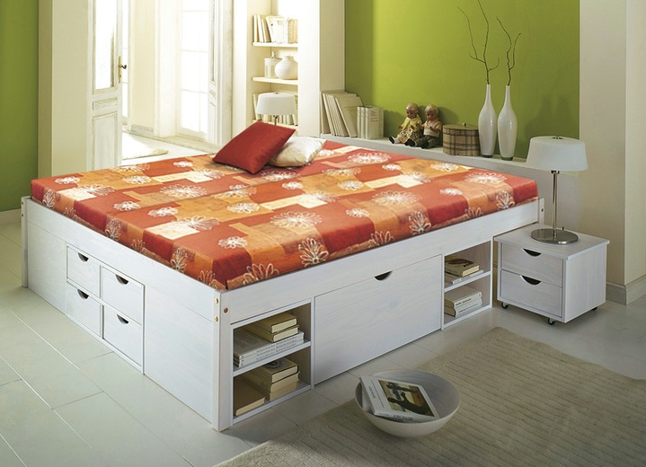 Betten - Funktionsbett aus massivem Kiefernholz, in Farbe WEIß Ansicht 1