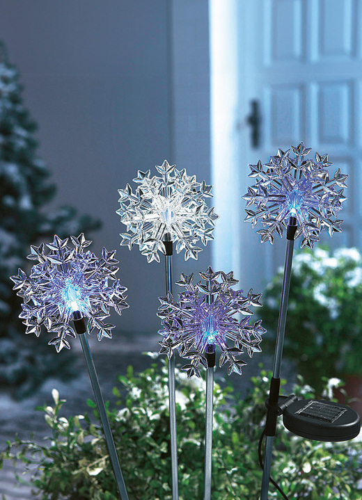 Winterlicher Garten - Solarstecker, Eiskristalle 4er-Set, in Farbe WEISS Ansicht 1