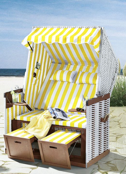 Gartenmöbel - Strandkorb mit pflegeleichtem Kunststoffgeflecht, in Farbe GELB-WEISS