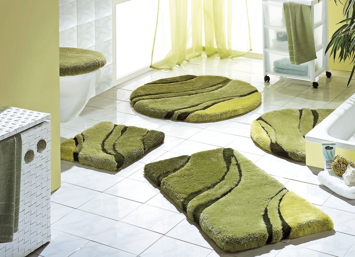 Badgarnituren - «Kleine Wolke» Badgarnitur in verschiedenen Farben, in Größe 100 (Vorleger halbrund, 50/ 80 cm bis 112 (WC-Deckelbezug mit Kordel, 47/ 50 cm)), in Farbe GRÜN Ansicht 1