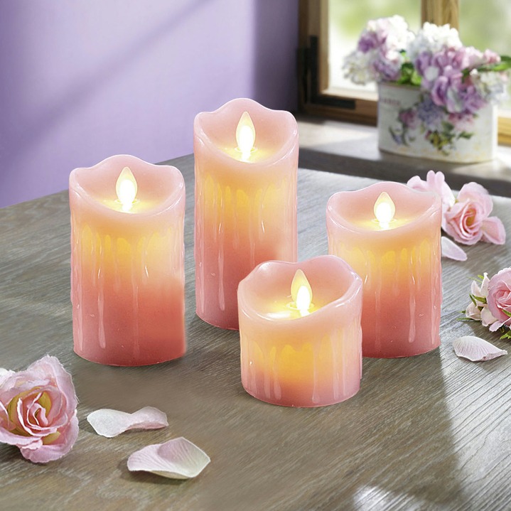 - LED-Echtwachskerzen mit Duft, in Farbe ROSA, in Ausführung 4er-Set rosa (Rose)
