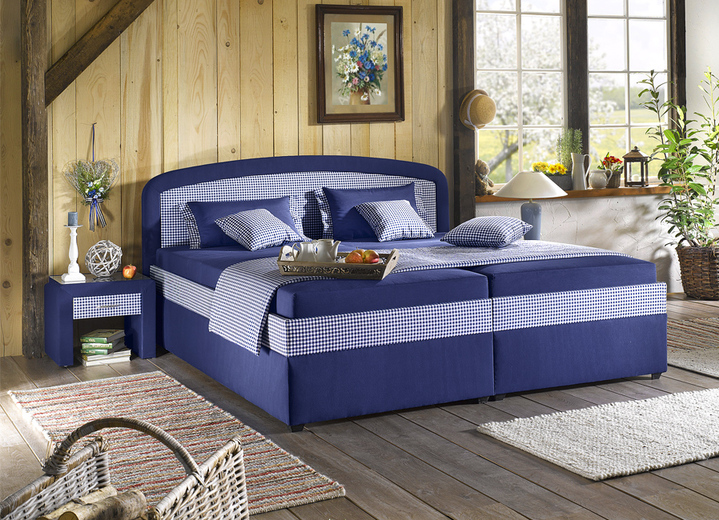 Betten - Polsterbett mit geräumigem Bettkasten, in Farbe BLAU, in Ausführung Federkern-Festposter, Liegehöhe 42 cm Ansicht 1