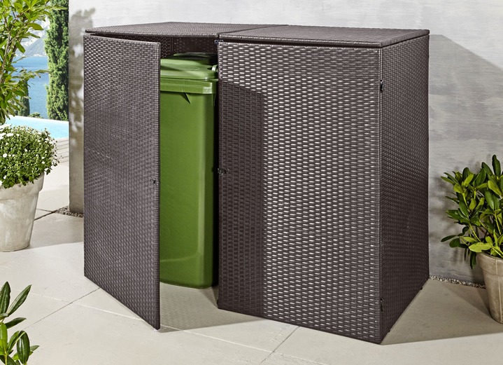 Gartenzubehör - Doppel-Mülltonnenschrank mit witterungsbeständigem Kunststoffgeflecht, in Farbe ANTHRAZIT, in Ausführung Für 2 große Tonnen Ansicht 1