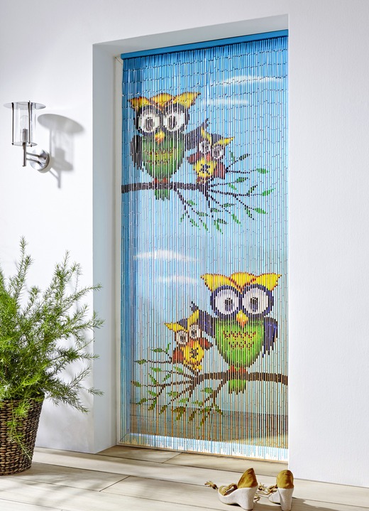 - Von Hand bemalter Bambusvorhang mit Eulen Motiv, in Farbe BUNT