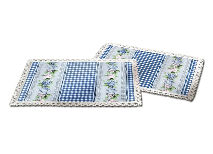 - Pflegeleichte Wachstuch-Tischserie in Landhaus-Optik, in Größe 110 (Tischdecke, 110/140 cm) bis 180 (Mitteldecke, 80/ 80 cm), in Farbe BLAU
