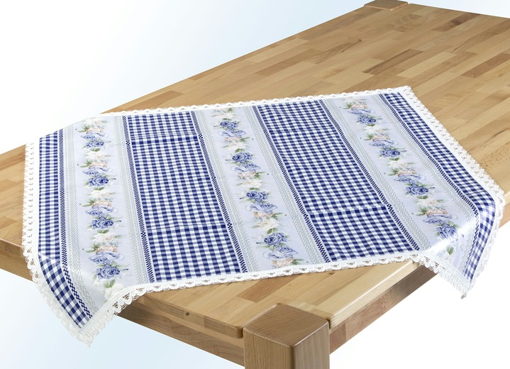 - Pflegeleichte Wachstuch-Tischserie in Landhaus-Optik, in Größe 110 (Tischdecke, 110/140 cm) bis 180 (Mitteldecke, 80/ 80 cm), in Farbe BLAU