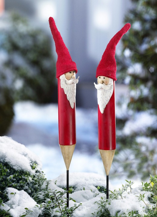 Weihnachten - Gartenstecker aus Metall, 2er-Set, in Farbe ROT/WEISS, in Ausführung Santa Claus Ansicht 1