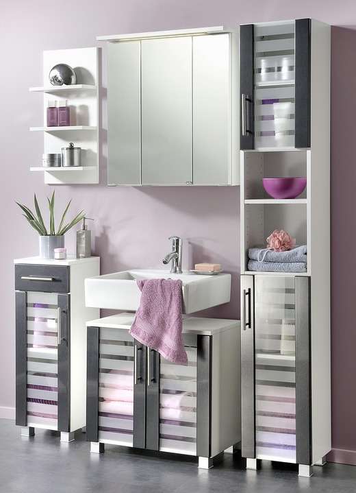 Badezimmermöbel - Badmöbel-Programm mit MDF- Front, in Farbe WEISS, in Ausführung Regal, Weiß/Weiß Ansicht 1
