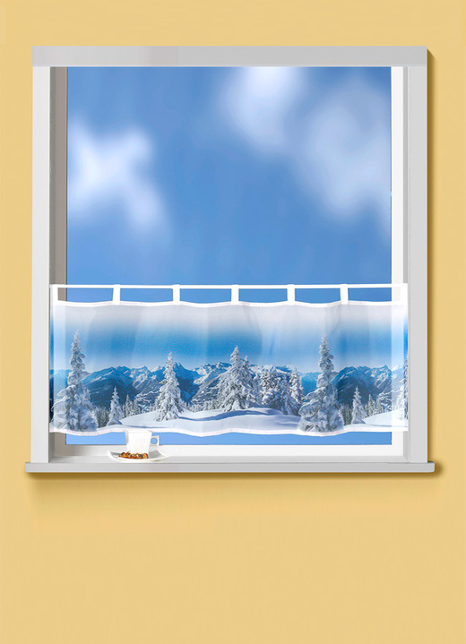 - Kurzvorhang Winterwald, in Größe 786 (H45xB 90 cm) bis 856 (H60xB120 cm), in Farbe BLAU-WEISS Ansicht 1
