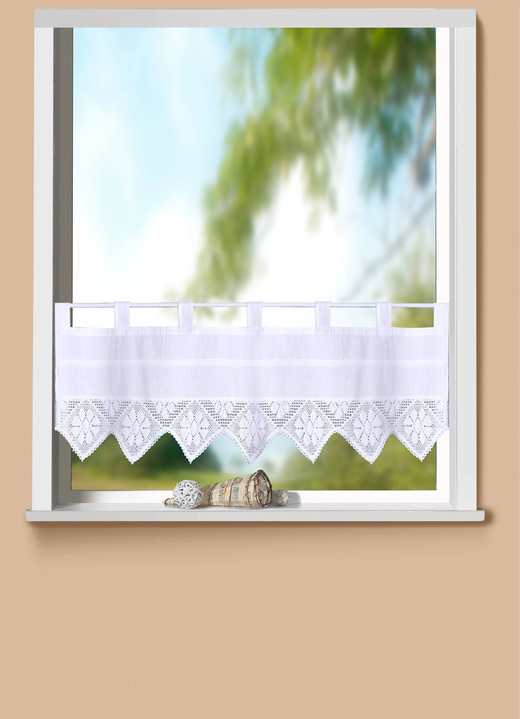 Landhaus & Küche - Kurzvorhang mit feinster Häkelspitze, in Größe 664 (H30xB150 cm) bis 791 (H60xB150 cm), in Farbe WEISS Ansicht 1