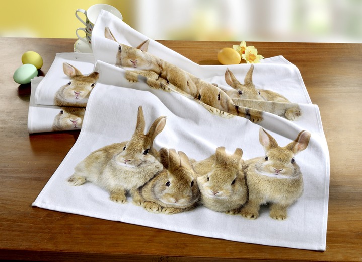 Handtücher - Geschirrtücher mit Hasen-Motiv, 2er-Pack, in Farbe WEISS Ansicht 1