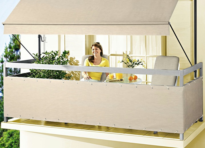 Sichtschutz und Sonnenschutz - Balkonbespannung Style, in Größe 075 (Höhe 75 cm) bis 090 (Höhe 90 cm), in Farbe TAUPE Ansicht 1