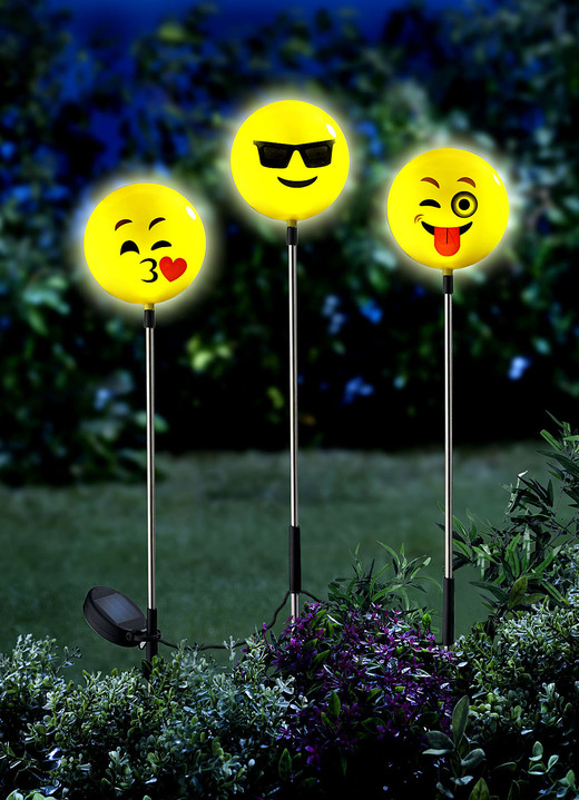 Leuchtende Dekoration - Solarlampen Happy Face, 3er-Set, in Farbe GELB