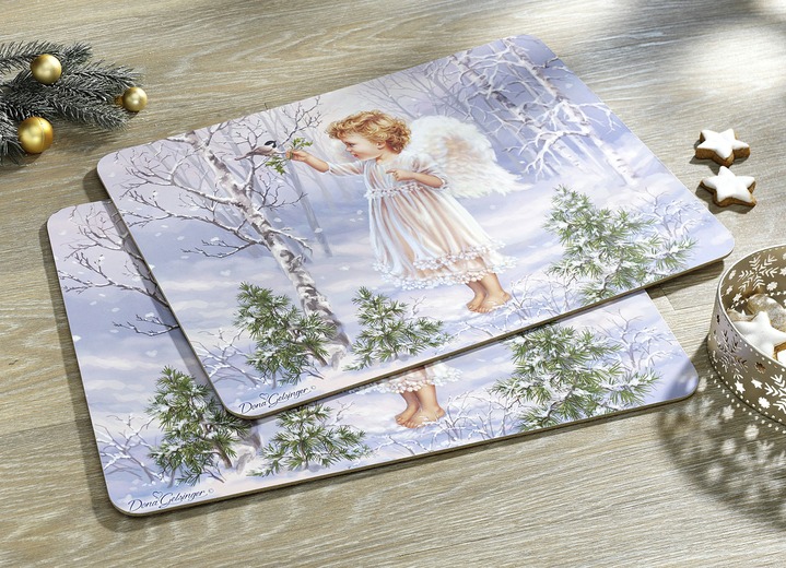 Tischdecken - Platz-Set mit Winterengel-Motiv 2-teilig, in Farbe BLAU-WEISS