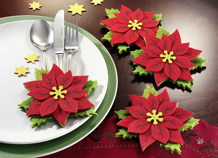 - Bestecktaschen «Weihnachtsstern», 4er-Set, in Farbe ROT-GRÜN Ansicht 1