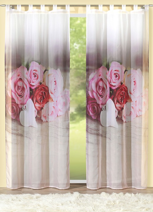 Modern - Übervorhang «Rosenherz» in verschiedenen Ausführungen, in Größe 365 (H145xB120 cm) bis 572 (H245xB120 cm), in Farbe , in Ausführung Mit Universalschienenband