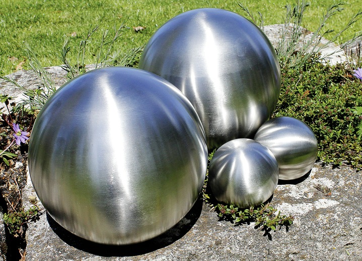Gartendekoration - Edelstahlkugeln, 4er-Set, in Farbe SILBER MATT Ansicht 1
