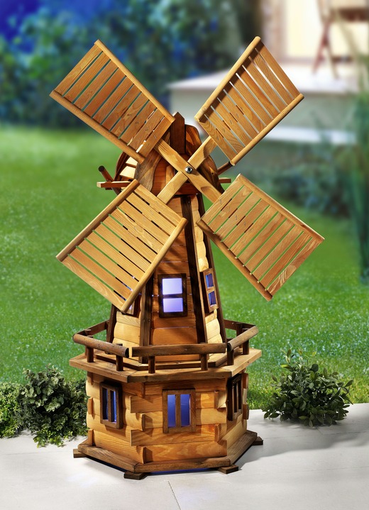 Gartendekoration - Windmühle aus imprägniertem Erlenholz, in Farbe BRAUN, in Ausführung Mit Beleuchtung