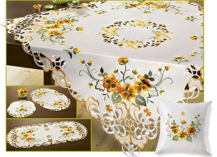 - Pflegeleichte Tischdecke mit Lochmuster versehenem Grund, in Größe 101 (Deckchen, 35x 50 cm) bis 404 (Kissenbezug, 40x 40 cm), in Farbe ORANGE