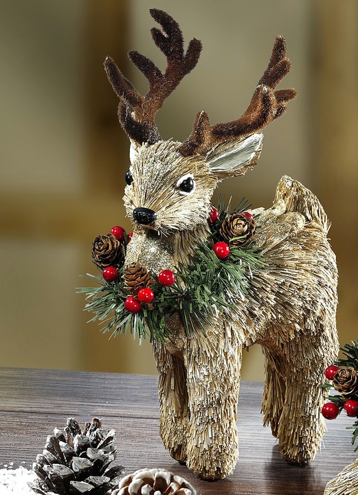 Weihnachten - Reizender Hirsch mit Tannenkranz um den Hals, in Farbe BRAUN, in Ausführung stehend Ansicht 1