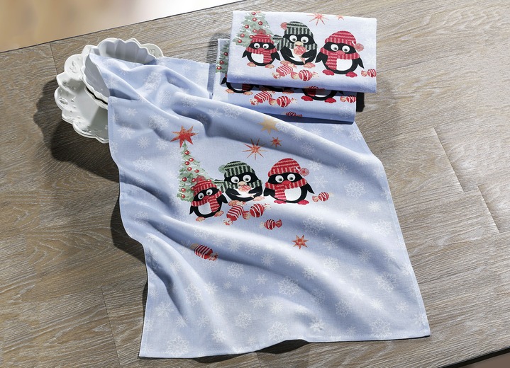 Handtücher - Geschirrtücher mit Pinguine, 3er-Set, in Farbe HELLBLAU