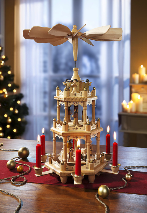 Weihnachten - Traditionelle Tischpyramide aus Holz, in Farbe NATUR