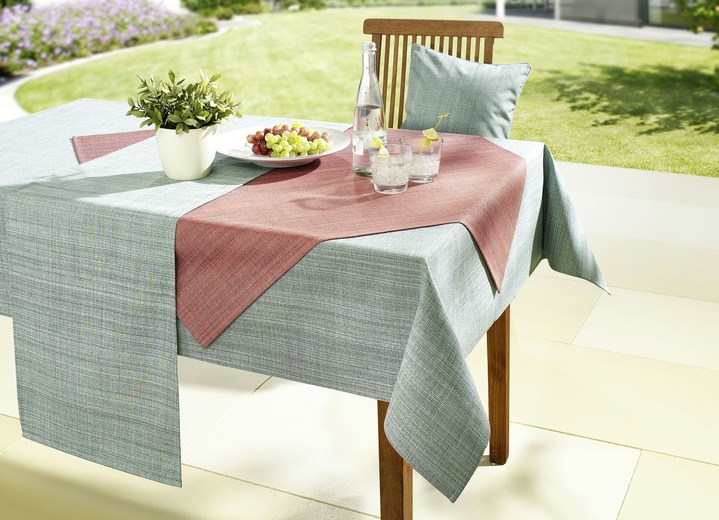 - Tischdekoration in Leinenoptik mit wasserabweisender PU-Beschichtung, in Größe 103 (Läufer, ca. 40x140 cm) bis 240 (Sitzkissen m. Bändchen, 40x 40 cm), in Farbe MINT Ansicht 1