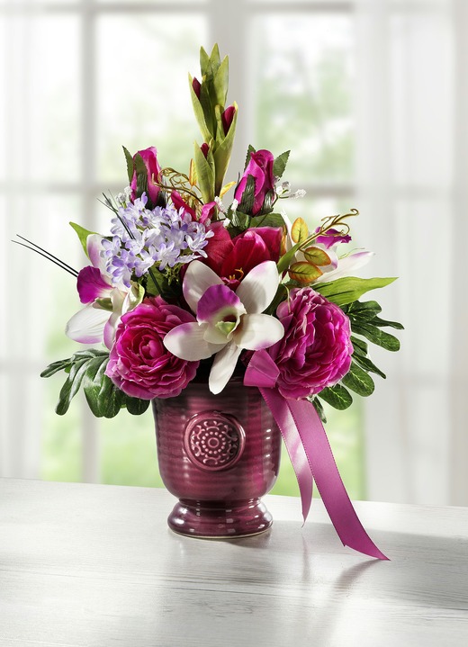 - Rosen-Gesteck im Topf, in Farbe ROSA