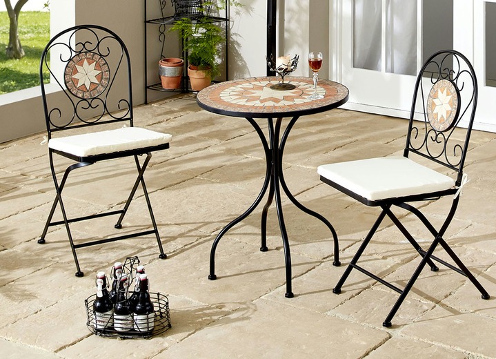 Inspirationen - Bistro-Set Mosaik, 3-teilig, inklusive Sitzkissen, in Farbe SCHWARZ Ansicht 1