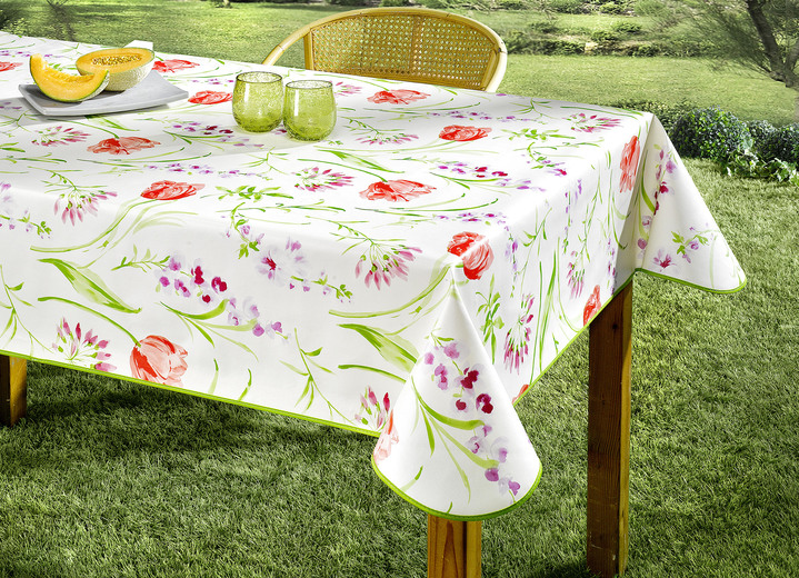 Gartentischdecken - Wachstuchtischdecken mit farblich passendem Schrägband, in Größe 110 (Tischdecke, 110x140 cm) bis 220 (Tischdecke oval, 155x220 cm), in Farbe CREME Ansicht 1