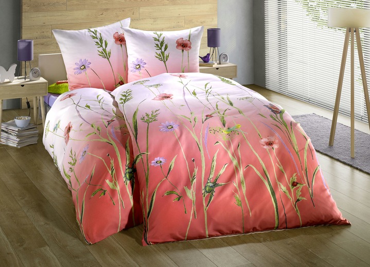 Bettwäschegarnituren - «DORMISETTE» Bettwäsche-Garnitur, in Größe 112 (80x80 cm + 135x200 cm) bis 115 (80/80 cm + 155/220 cm), in Farbe KORALLE